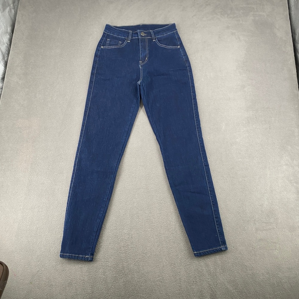 High Waisted Indigo Blue Skinny Jeans Stretch Denim Size S 7596